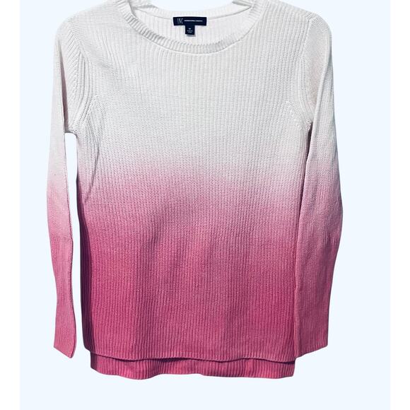 I.N.C. LONG SLV PULL-OVER CLOSED KNIT SWEATER, WOMENS, M-WHITE & PINK VARIEGATED - Picture 1 of 11